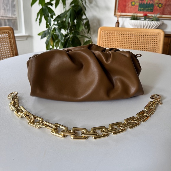 Italian Leather Slouchy Pouch Handbag - Brown - Detachable Chain Strap - Picture 4 of 8